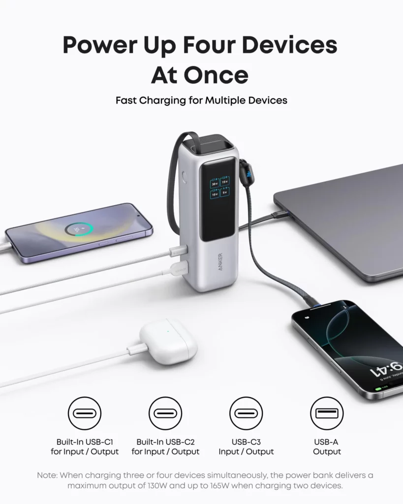 Anker Laptop Powerbank Silver (25.000mAh, 165W) laad tot 4 apparaten